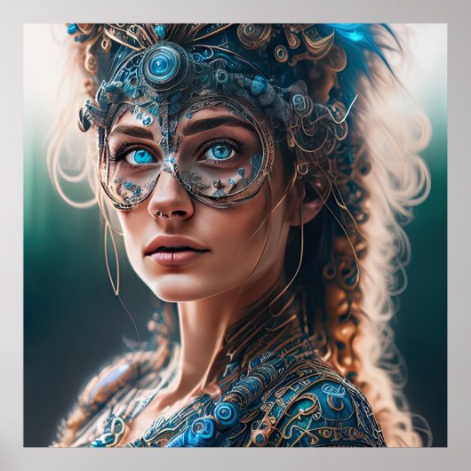 Blauwgroen Alien Cyborg SCI-FI kunst Poster (Voorkant)