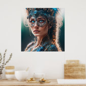 Blauwgroen Alien Cyborg SCI-FI kunst Poster (Keuken)