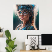 Blauwgroen Alien Cyborg SCI-FI kunst Poster (Thuiskantoor)