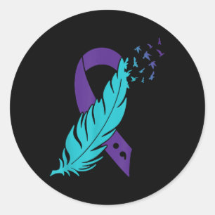Blauwgroen & Paarse lintveren puntkomma suïcid Ronde Sticker