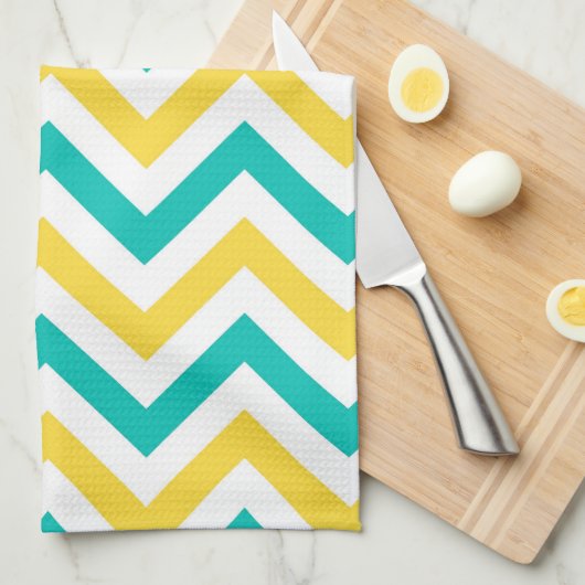 Blauwgroen, anananas, Wheux Large Chevron ZigZag P Theedoek (Quarter Fold)