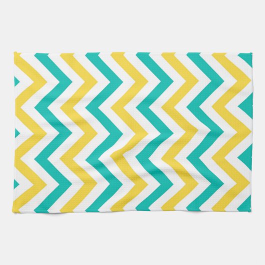 Blauwgroen, anananas, Wheux Large Chevron ZigZag P Theedoek (Horizontaal)