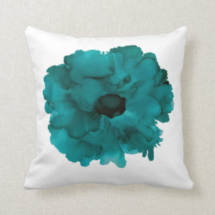 ! Blauwgroen anjers met handbeschilderd floreel Kussen