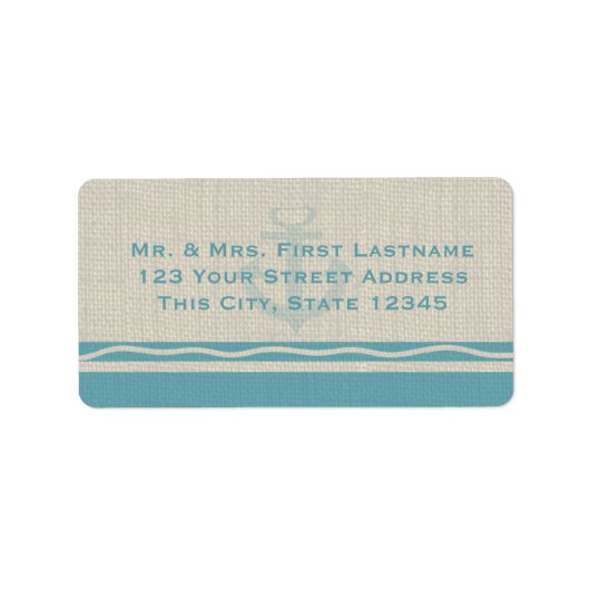 Blauwgroen Anker en Burlap Etiket (Voorkant)