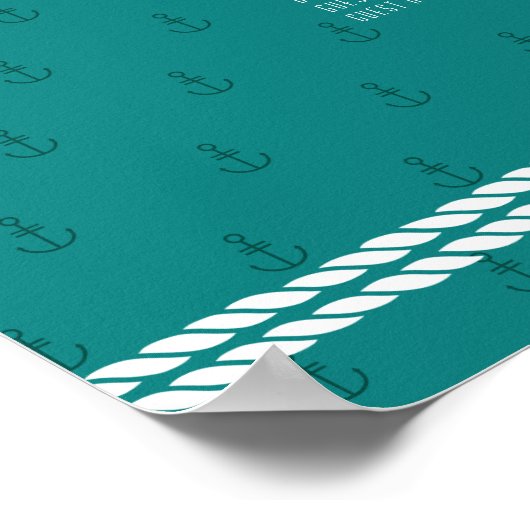 Blauwgroen anker Nautical Wedding Seating Chart Poster (Hoek)