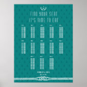 Blauwgroen anker Nautical Wedding Seating Chart Poster (Voorkant)
