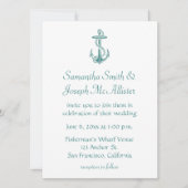 Blauwgroen  Anker Nautische Bruiloft Kaart (Voorkant)