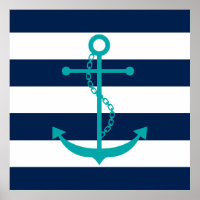 Blauwgroen anker op blauwe strepen