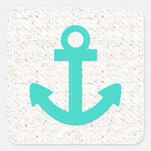 Blauwgroen anker van een blauwe boot met noodlijde vierkante sticker