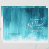 Blauwgroen aqua abstract huwelijksprogramma (Voorkant / Achterkant)