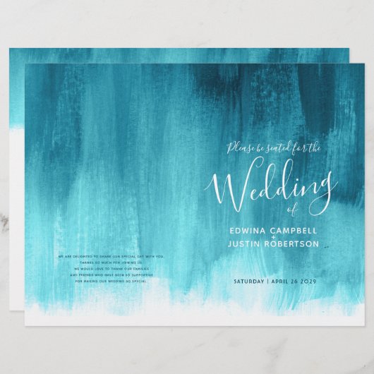 Blauwgroen aqua abstract huwelijksprogramma (Voorkant / Achterkant)