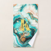 Blauwgroen Aqua Agaat Golden Custom Modern Monogra Bad Handdoek (Handdoek)