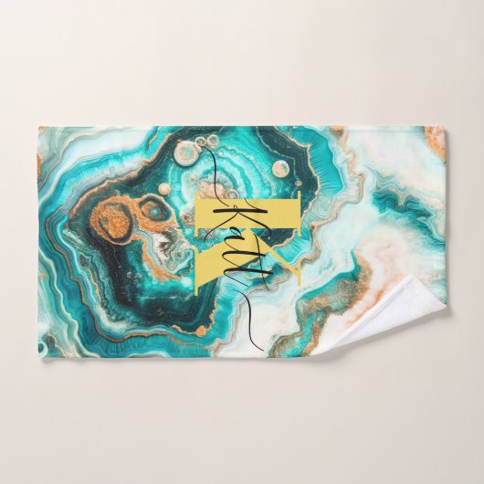 Blauwgroen Aqua Agaat Golden Custom Modern Monogra Bad Handdoek (Handdoek)