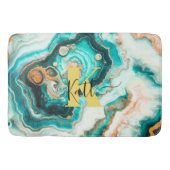 Blauwgroen Aqua Agaat Golden Custom Modern Monogra Badmat (Voorkant)
