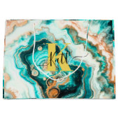 Blauwgroen Aqua Agaat Golden Custom Modern Monogra Groot Cadeauzakje (Voorkant)