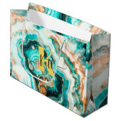 Blauwgroen Aqua Agaat Golden Custom Modern Monogra Groot Cadeauzakje (Voorkant Gekanteld)