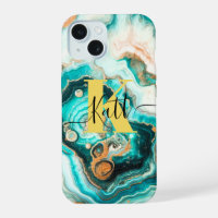 Blauwgroen Aqua Agaat Golden Custom Modern Monogra