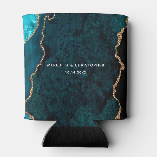 Blauwgroen Aqua Agate Celebration of Love Wedding Blikjeskoeler (Achterkant)