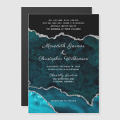 Blauwgroen Aqua Agate Silver Glitter Wedding Magnetische Uitnodiging (Voorkant / Achterkant)