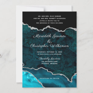Blauwgroen Aqua Agate Silver Glitter Wedding Magnetische Uitnodiging