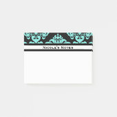 Blauwgroen Aqua Black Damask Pattern Modern Specia Post-it® Notes (Voorkant)