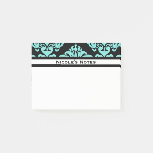 Blauwgroen Aqua Black Damask Pattern Modern Specia Post-it® Notes (Voorkant)