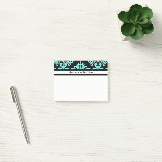 Blauwgroen Aqua Black Damask Pattern Modern Specia Post-it® Notes (Kantoor)