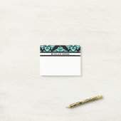 Blauwgroen Aqua Black Damask Pattern Modern Specia Post-it® Notes (Op bureau)