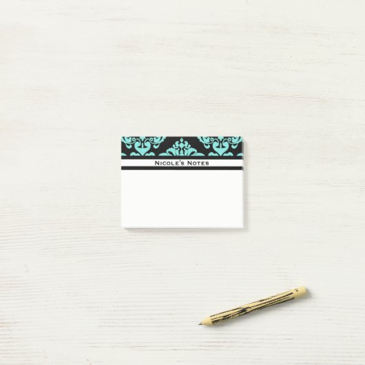Blauwgroen Aqua Black Damask Pattern Modern Specia Post-it® Notes (Op bureau)