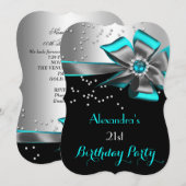Blauwgroen Aqua Black Silver Bow Pearl Birthday Pa Kaart (Voorkant / Achterkant)