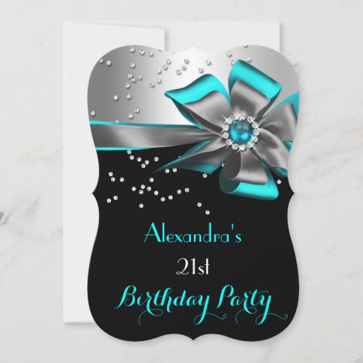Blauwgroen Aqua Black Silver Bow Pearl Birthday Pa Kaart (Voorkant)