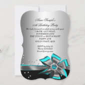 Blauwgroen Aqua Black Silver Bow Pearl Birthday Pa Kaart (Achterkant)