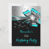 Blauwgroen Aqua Black Silver Bow Pearl Birthday Pa Kaart (Voorkant)
