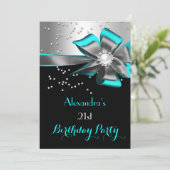 Blauwgroen Aqua Black Silver Bow Pearl Birthday Pa Kaart (Staand voorkant)