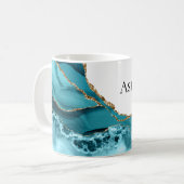 Blauwgroen Aqua Blue Agate Gold Glitzy Glitter Koffiemok (Voorkant links)