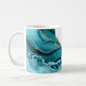 Blauwgroen Aqua Blue Agate Gold Glitzy Glitter Koffiemok (Links)