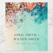 BLAUWGROEN AQUA BLUE BEACH SAND ROCK WATERVERF WED WIJN ETIKET (Enkel label)