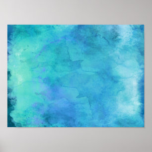 Blauwgroen Aqua Blue Blauwgroen Waterverf Textielp Poster