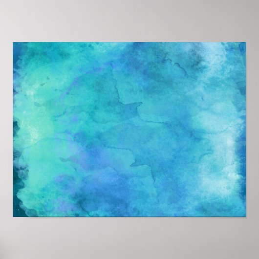 Blauwgroen Aqua Blue Blauwgroen Waterverf Textielp Poster (Voorkant)