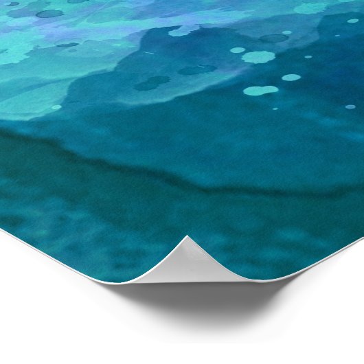 Blauwgroen Aqua Blue Blauwgroen Waterverf Textielp Poster (Hoek)