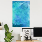 Blauwgroen Aqua Blue Blauwgroen Waterverf Textielp Poster (Thuiskantoor)