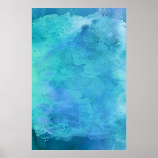 Blauwgroen Aqua Blue Blauwgroen Waterverf Textielp Poster (Voorkant)