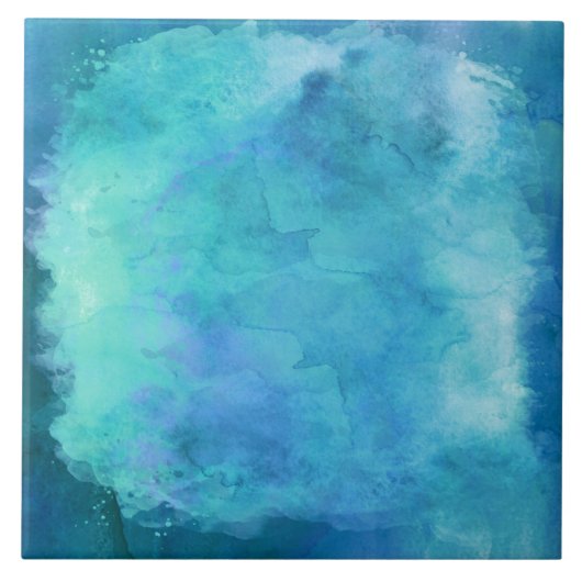 Blauwgroen Aqua Blue Blauwgroen Waterverf Textielp Tegeltje (Voorkant)