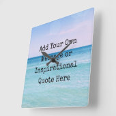 Blauwgroen Aqua Blue Calming Quote Ocean Beach Wav Vierkante Klok (Hoek)