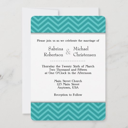 Blauwgroen Aqua Blue Chevron Wedding Invitations Kaart (Voorkant)