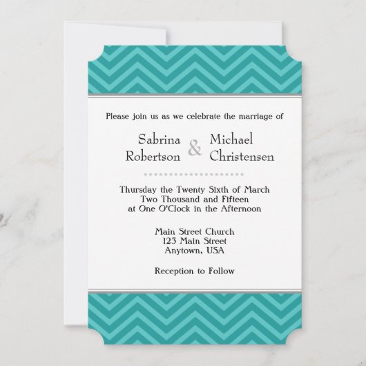 Blauwgroen Aqua Blue Chevron Wedding Invitations Kaart (Voorkant)