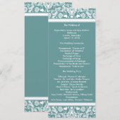 Blauwgroen Aqua Blue Damask Swirls Trouwprogramma Programmakaart (Voorkant / Achterkant)