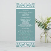 Blauwgroen Aqua Blue Damask Swirls Trouwprogramma Programmakaart (Staand voorkant)