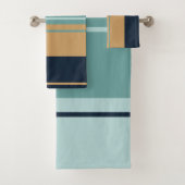 Blauwgroen Aqua Blue- en Gold Stripes Bad Handdoek (Insitu)