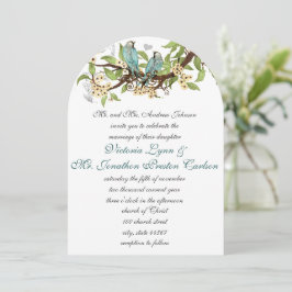 Blauwgroen Aqua Blue en Yellow Bird Wedding Kaart